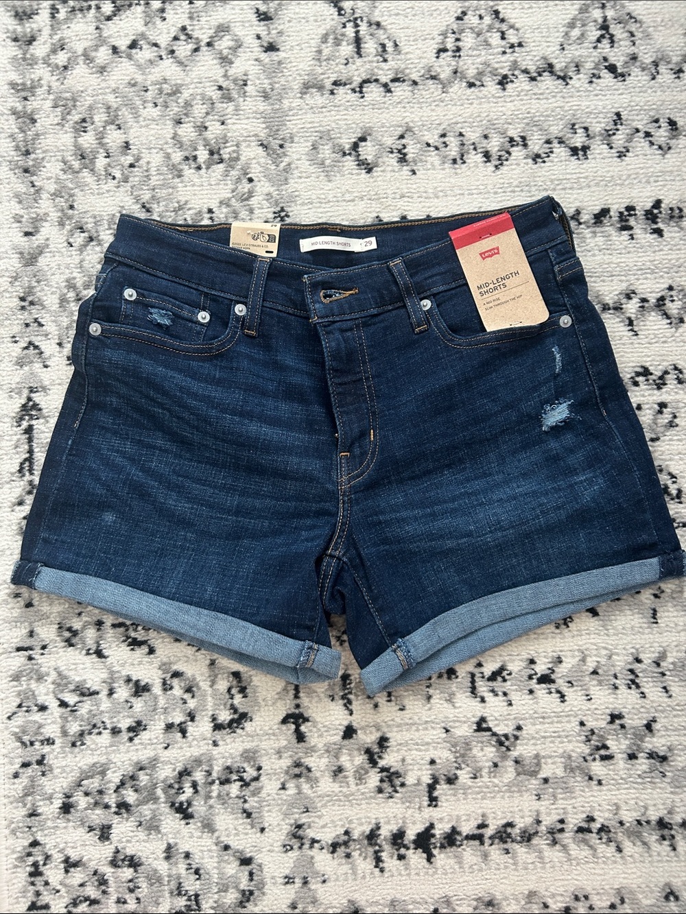 Levi's Dark Blue Rolled-Hem Denim Shorts